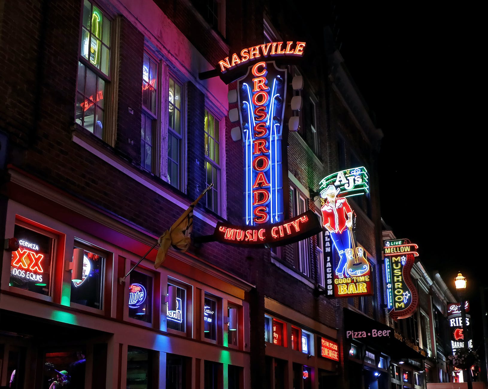 neon lights in nashville city at night